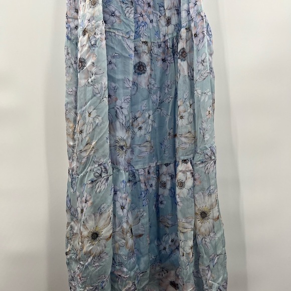 Elena Baldi blue Silk Blend Floral Tiered Maxi Dress medium new with tags - Picture 7 of 13